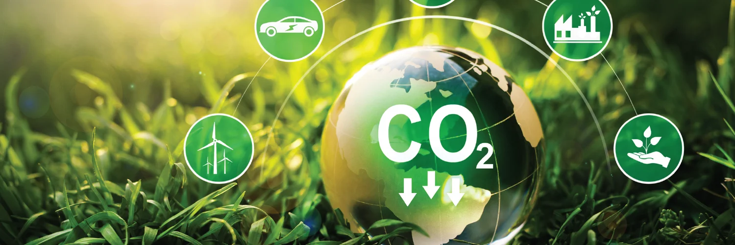 Sustainability background with CO2 reduction graphic